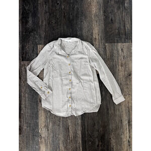 New Directions Button Down Shirt Women's Medium Cream Striped Long Sleeve Comfy